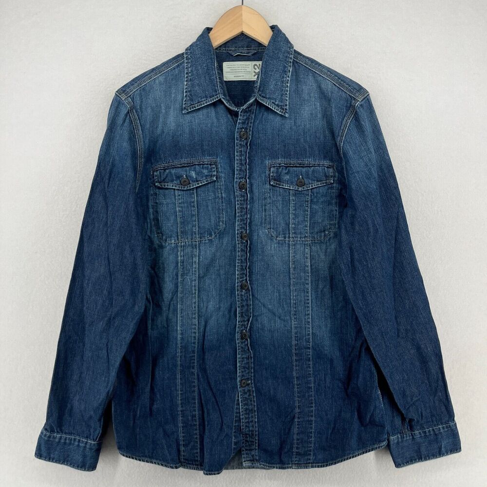 X2 Jacket Womens M Denim Trucker Modern Fit Moto Button Up Long Sleeve Blue HK